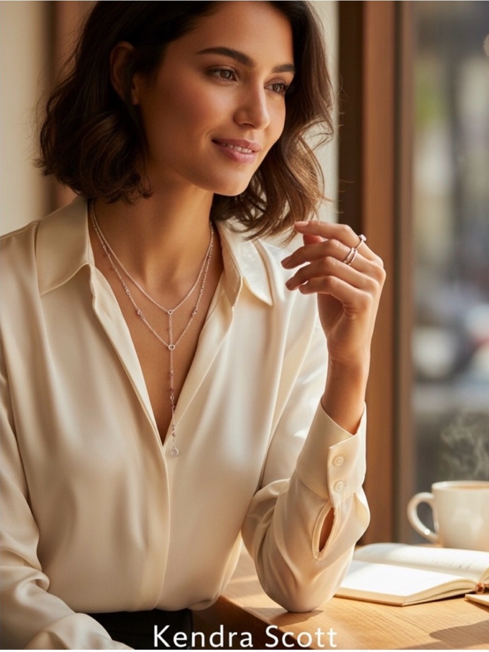 Kendra Scott Lariat Layered Silver Y-Necklace with Crystal Drops